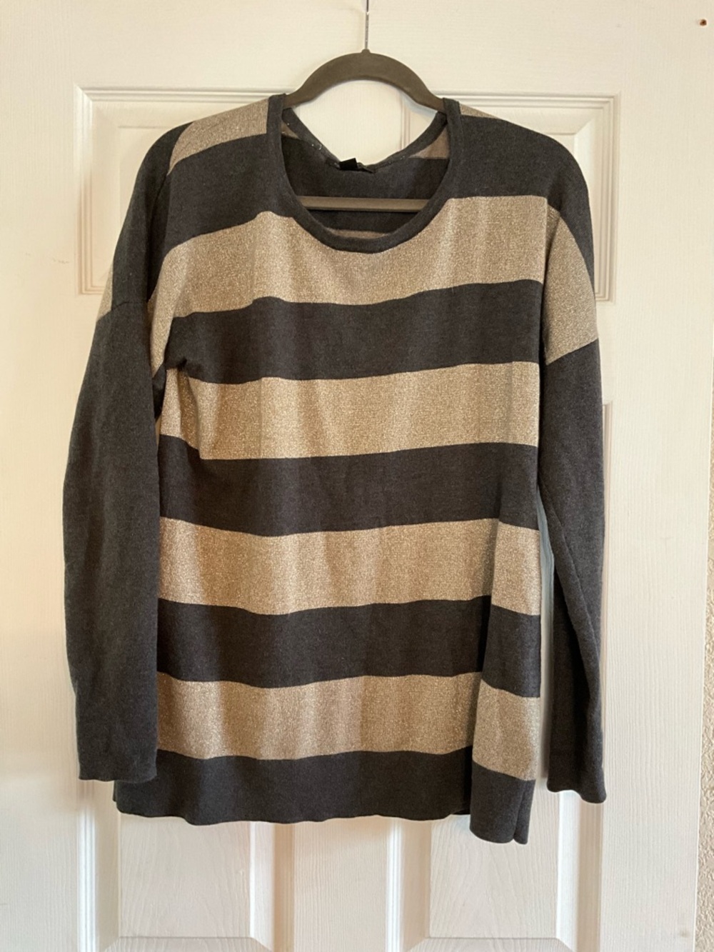 Banana Republic Charcoal and Beige Striped Knit Top